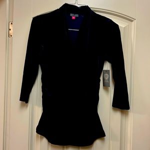 Brand new black v neck velvet ruched sides top/ figure flattering !  NWT